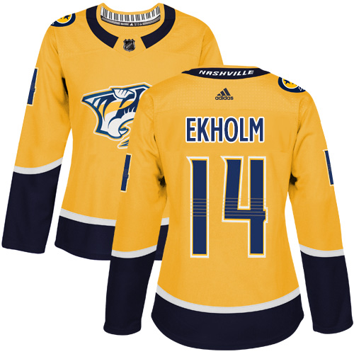 Adidas Predators #14 Mattias Ekholm Yellow Home Authentic Women's Stitched NHL Jersey