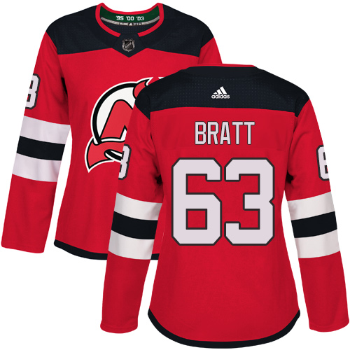 Adidas Devils #63 Jesper Bratt Red Home Authentic Women's Stitched NHL Jersey
