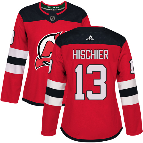 Adidas Devils #13 Nico Hischier Red Home Authentic Women's Stitched NHL Jersey