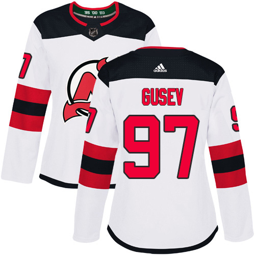 Adidas Devils #97 Nikita Gusev White Road Authentic Women's Stitched NHL Jersey