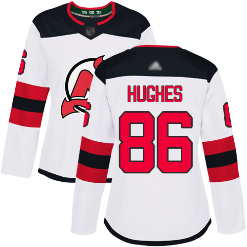 Adidas Devils #86 Jack Hughes White Road Authentic Women's Stitched NHL Jersey