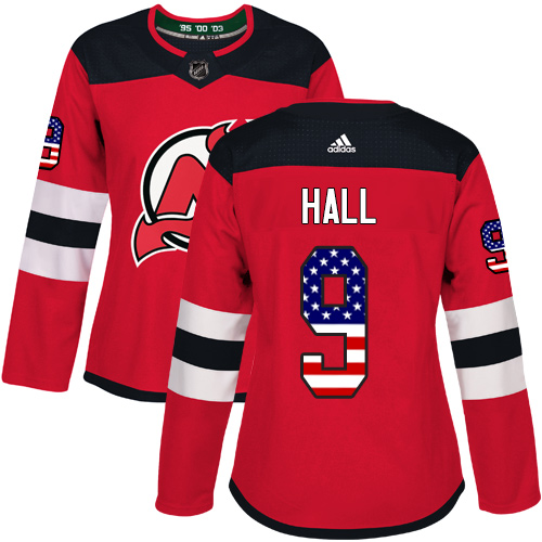 Adidas Devils #9 Taylor Hall Red Home Authentic USA Flag Women's Stitched NHL Jersey