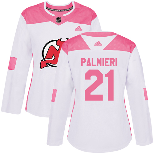 Adidas Devils #21 Kyle Palmieri White/Pink Authentic Fashion Women's Stitched NHL Jersey