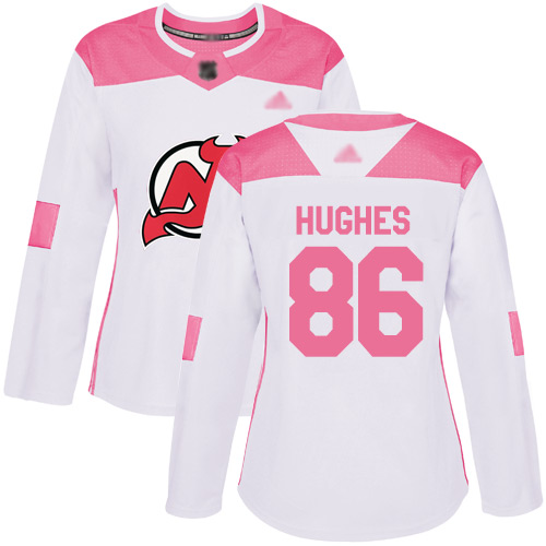 Adidas Devils #86 Jack Hughes White/Pink Authentic Fashion Women's Stitched NHL Jersey