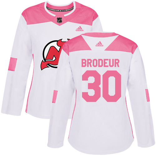 Adidas Devils #30 Martin Brodeur White/Pink Authentic Fashion Women's Stitched NHL Jersey