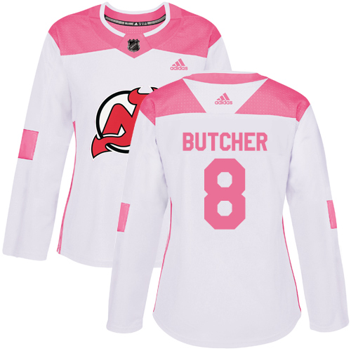 Adidas Devils #8 Will Butcher White/Pink Authentic Fashion Women's Stitched NHL Jersey