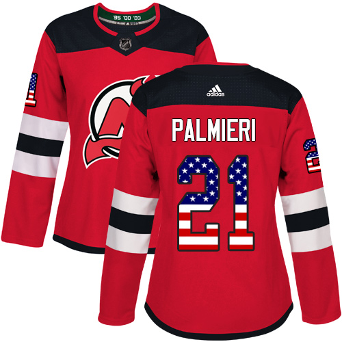 Adidas Devils #21 Kyle Palmieri Red Home Authentic USA Flag Women's Stitched NHL Jersey