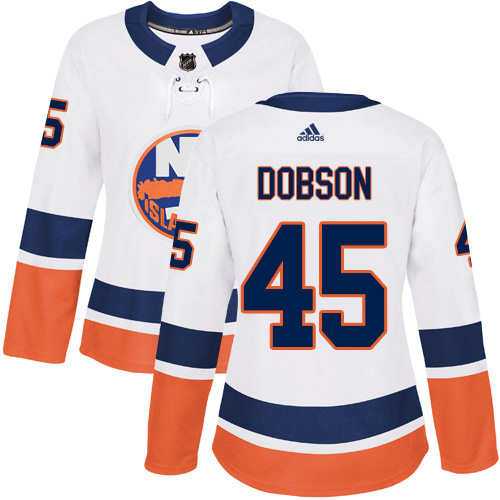 Adidas Islanders #45 Noah Dobson White Road Authentic Women's Stitched NHL Jersey