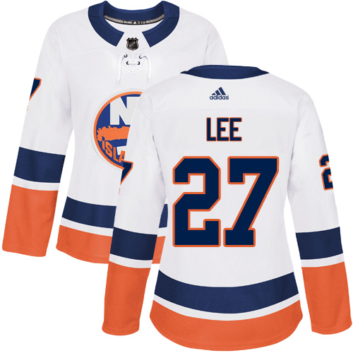 Adidas Islanders #27 Anders Lee White Road Authentic Women's Stitched NHL Jersey