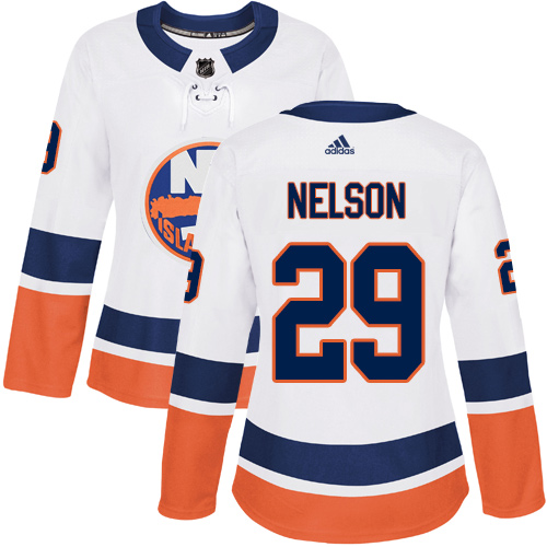 Adidas Islanders #29 Brock Nelson White Road Authentic Women's Stitched NHL Jersey