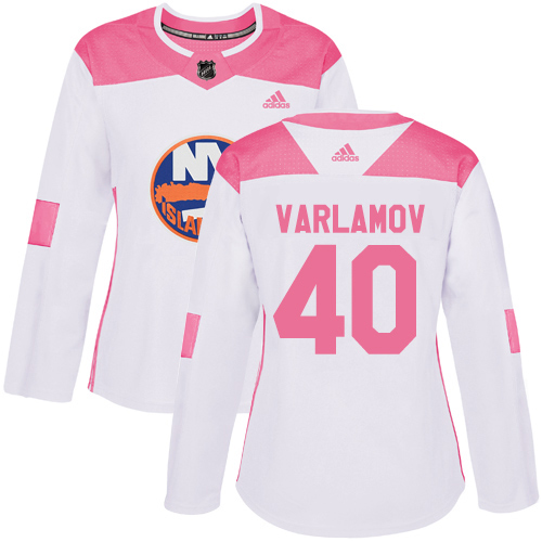 Adidas Islanders #40 Semyon Varlamov White/Pink Authentic Fashion Women's Stitched NHL Jersey