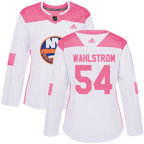 Adidas Islanders #54 Oliver Wahlstrom White/Pink Authentic Fashion Women's Stitched NHL Jersey