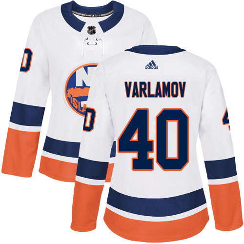 Adidas Islanders #40 Semyon Varlamov White Road Authentic Women's Stitched NHL Jersey