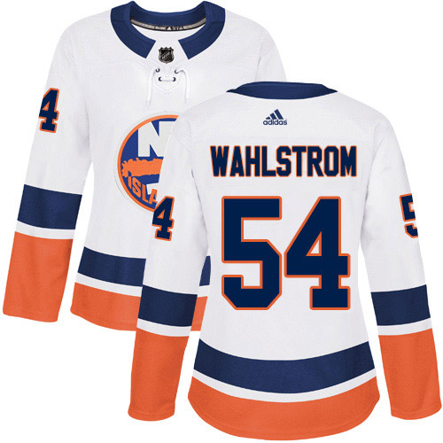 Adidas Islanders #54 Oliver Wahlstrom White Road Authentic Women's Stitched NHL Jersey