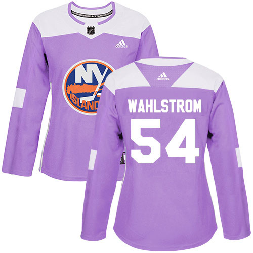 Adidas Islanders #54 Oliver Wahlstrom Purple Authentic Fights Cancer Women's Stitched NHL Jersey