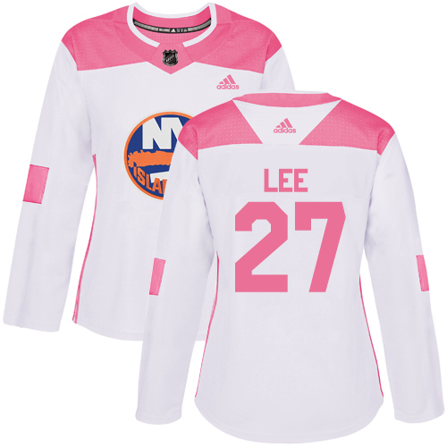 Adidas Islanders #27 Anders Lee White/Pink Authentic Fashion Women's Stitched NHL Jersey