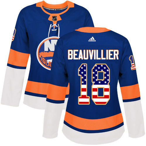 Adidas Islanders #18 Anthony Beauvillier Royal Blue Home Authentic USA Flag Women's Stitched NHL Jersey