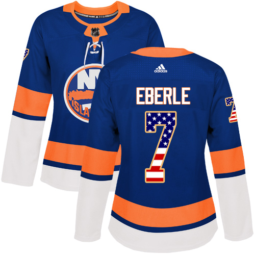Adidas Islanders #7 Jordan Eberle Royal Blue Home Authentic USA Flag Women's Stitched NHL Jersey