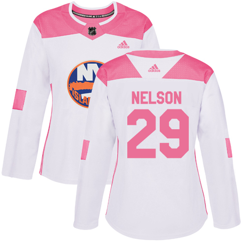Adidas Islanders #29 Brock Nelson White/Pink Authentic Fashion Women's Stitched NHL Jersey