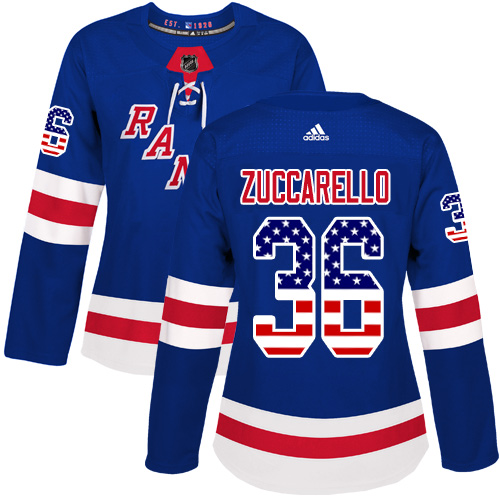 Adidas Rangers #36 Mats Zuccarello Royal Blue Home Authentic USA Flag Women's Stitched NHL Jersey