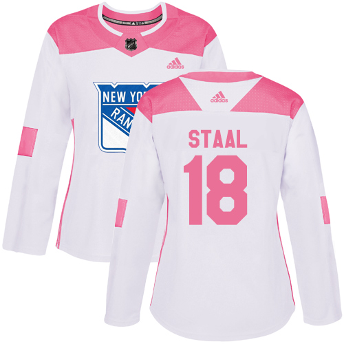 Adidas Rangers #18 Marc Staal White/Pink Authentic Fashion Women's Stitched NHL Jersey
