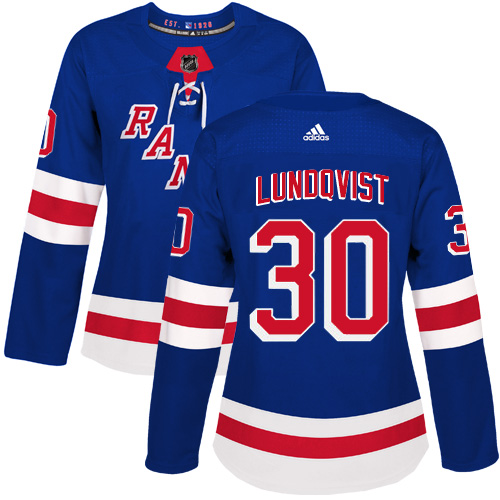 Adidas Rangers #30 Henrik Lundqvist Royal Blue Home Authentic Women's Stitched NHL Jersey