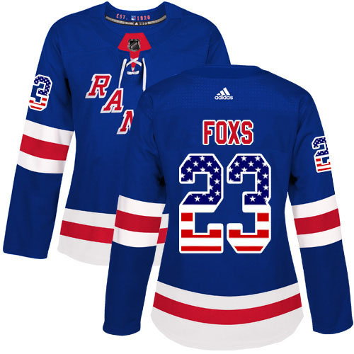Adidas Rangers #23 Adam Foxs Royal Blue Home Authentic USA Flag Women's Stitched NHL Jersey