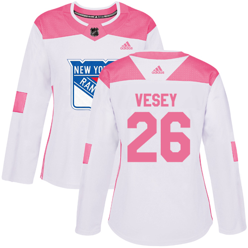 Adidas Rangers #26 Jimmy Vesey White/Pink Authentic Fashion Women's Stitched NHL Jersey