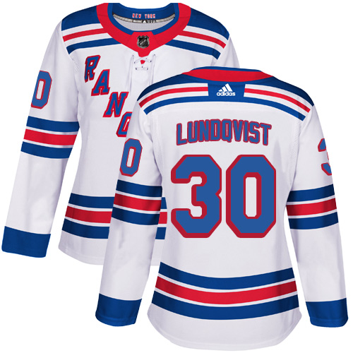 Adidas Rangers #30 Henrik Lundqvist White Road Authentic Women's Stitched NHL Jersey