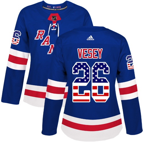 Adidas Rangers #26 Jimmy Vesey Royal Blue Home Authentic USA Flag Women's Stitched NHL Jersey