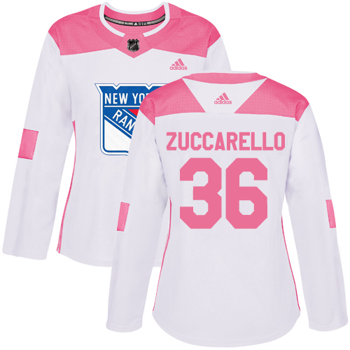 Adidas Rangers #36 Mats Zuccarello White/Pink Authentic Fashion Women's Stitched NHL Jersey