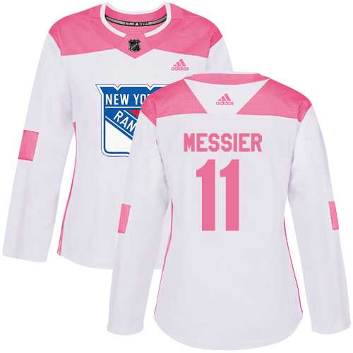 Adidas Rangers #11 Mark Messier White/Pink Authentic Fashion Women's Stitched NHL Jersey