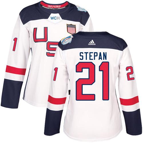 Team USA #21 Derek Stepan White 2016 World Cup Women's Stitched NHL Jersey