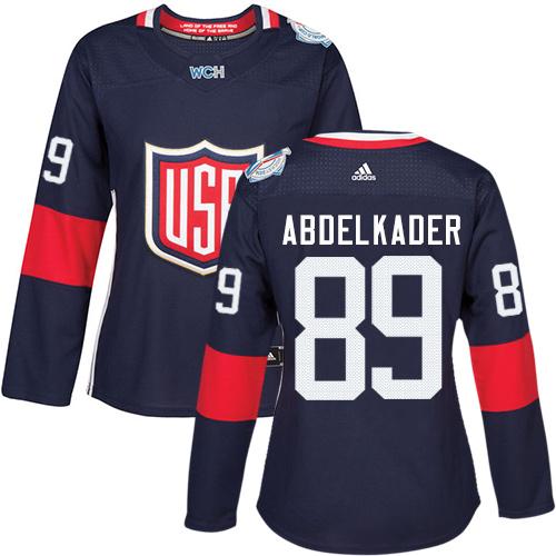 Team USA #89 Justin Abdelkader Navy Blue 2016 World Cup Women's Stitched NHL Jersey