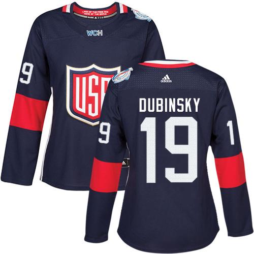 Team USA #19 Brandon Dubinsky Navy Blue 2016 World Cup Women's Stitched NHL Jersey