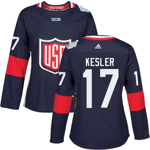 Team USA #17 Ryan Kesler Navy Blue 2016 World Cup Women's Stitched NHL Jersey
