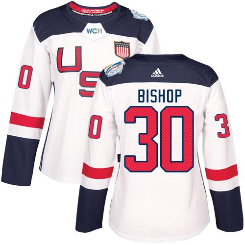 Team USA #30 Ben Bishop White 2016 World Cup Women's Stitched NHL Jersey