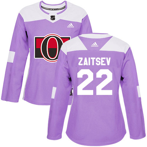 Adidas Senators #22 Nikita Zaitsev Purple Authentic Fights Cancer Women's Stitched NHL Jersey
