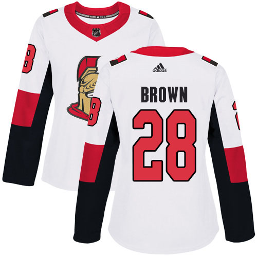 Adidas Senators #28 Connor Brown White Road Authentic Women's Stitched NHL Jersey