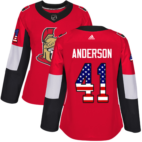 Adidas Senators #41 Craig Anderson Red Home Authentic USA Flag Women's Stitched NHL Jersey