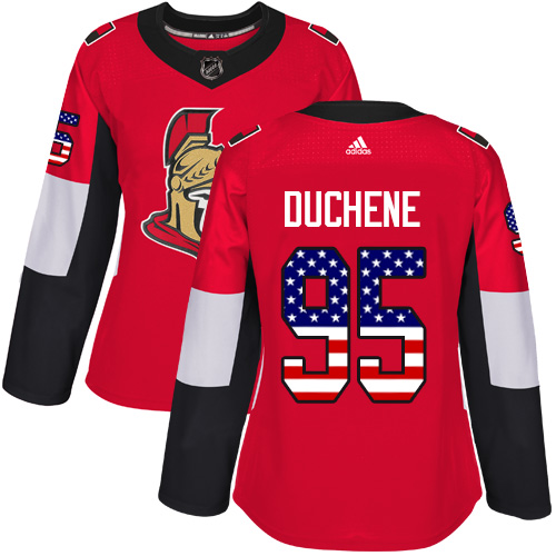 Adidas Senators #95 Matt Duchene Red Home Authentic USA Flag Women's Stitched NHL Jersey