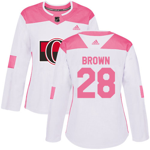 Adidas Senators #28 Connor Brown White/Pink Authentic Fashion Women's Stitched NHL Jersey