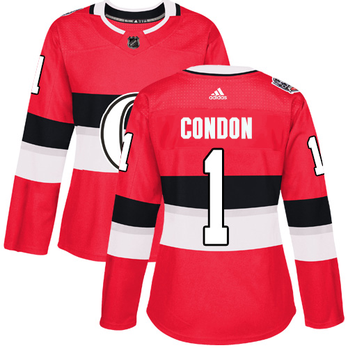 Adidas Senators #1 Mike Condon Red Authentic 2017 100 Classic Women's Stitched NHL Jersey
