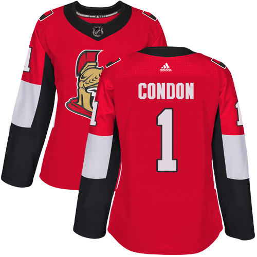 Adidas Senators #1 Mike Condon Red Home Authentic Women's Stitched NHL Jersey
