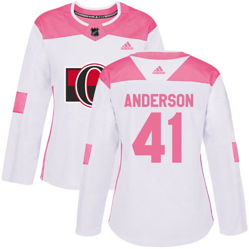 Adidas Senators #41 Craig Anderson White/Pink Authentic Fashion Women's Stitched NHL Jersey