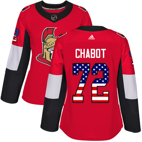 Adidas Senators #72 Thomas Chabot Red Home Authentic USA Flag Women's Stitched NHL Jersey