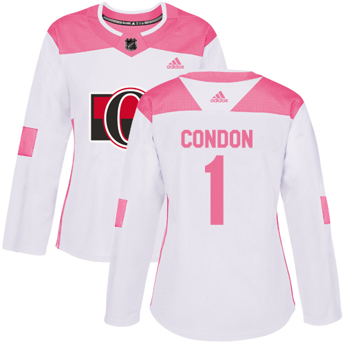 Adidas Senators #1 Mike Condon White/Pink Authentic Fashion Women's Stitched NHL Jersey