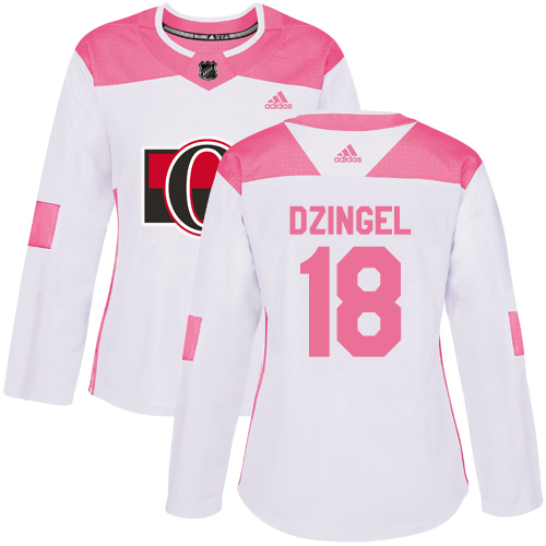 Adidas Senators #18 Ryan Dzingel White/Pink Authentic Fashion Women's Stitched NHL Jersey