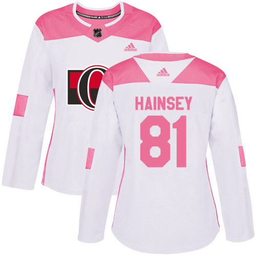 Adidas Senators #81 Ron Hainsey White/Pink Authentic Fashion Women's Stitched NHL Jersey