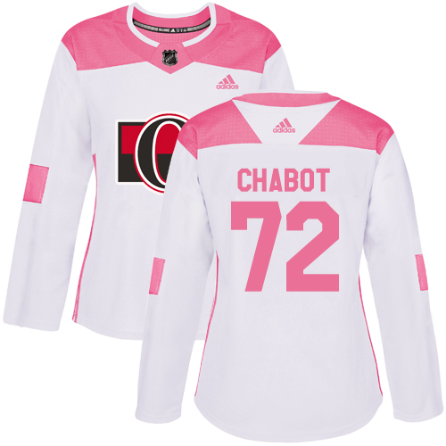 Adidas Senators #72 Thomas Chabot White/Pink Authentic Fashion Women's Stitched NHL Jersey